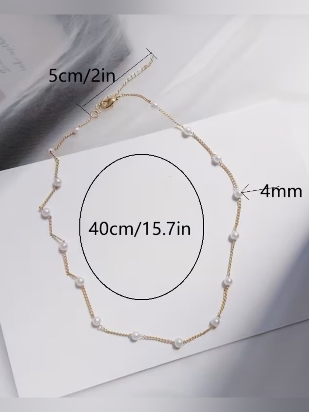 Delicate Gold Pearl Station Necklace - Picture 6 of 6